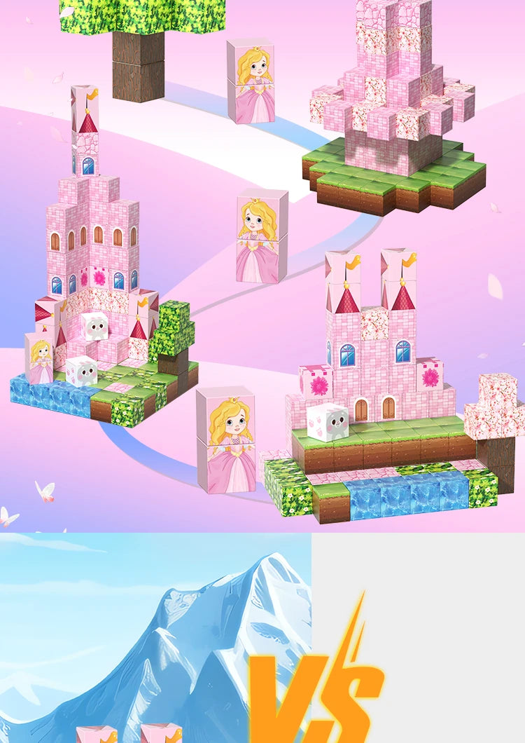 Pink castle magnetic building block set, suitable for boys and girls over 3 years old DIY to improve hand skills and creativity by Smarsty