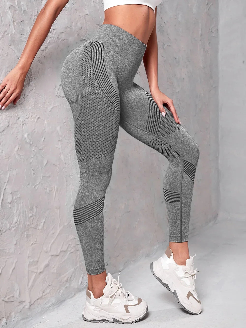 Elastic High Waist Leggings Women Knitted Solid Tights Seamless Butt Lift Fitness Yoga Fashion Skinnly Gym Sports Leggings - Smarsty