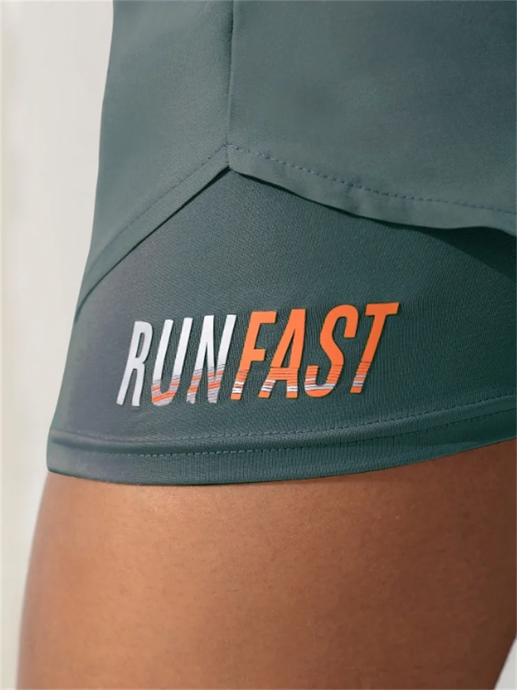 Women's High Rise Yoga Shorts With Elastic Proximity Control Running Shorts, Fake Two Pieces Pants - Smarsty