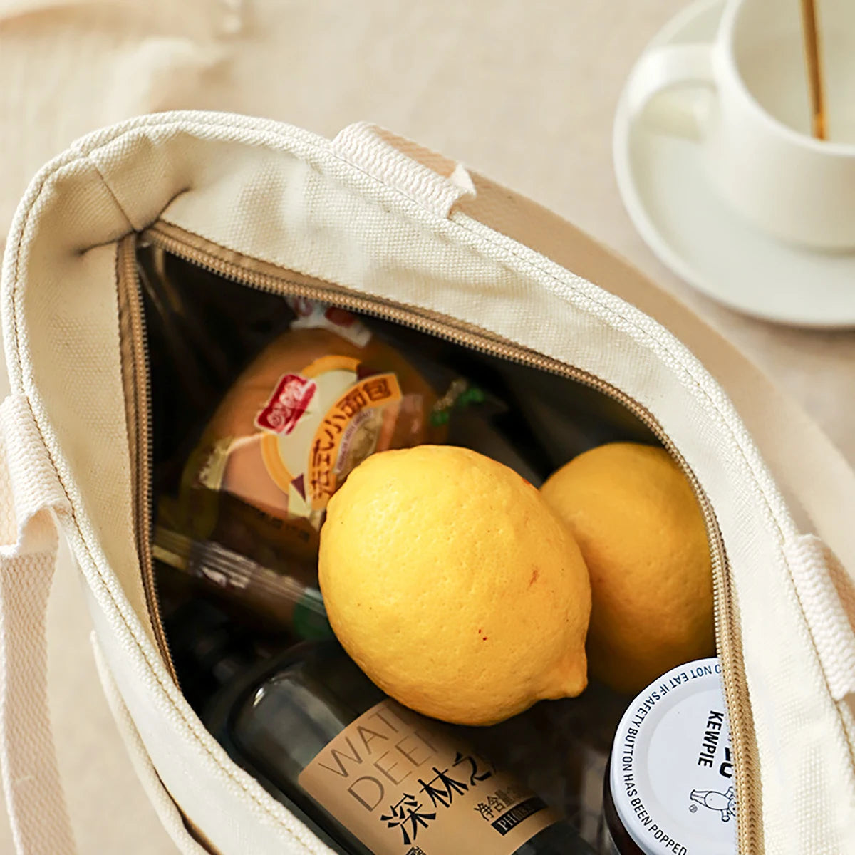 Canvas Insulated Lunch Bag With Zipper Travel Easy Clean - Smarsty