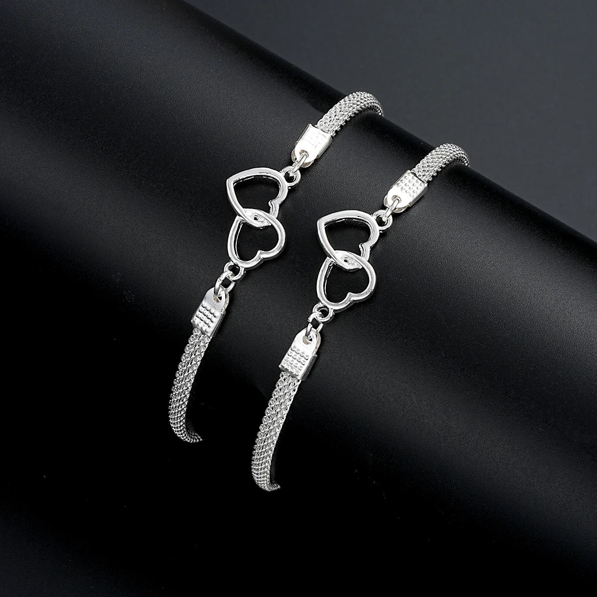 Couple Heart Bracelets Set Silver Matching Jewelry Gift - Smarsty