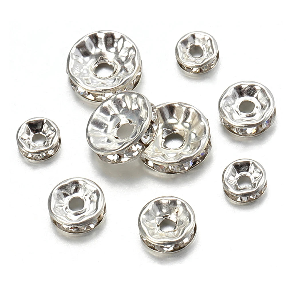 100pcs Silver Crystal Rhinestone Spacer Beads for Jewelry Making - Smarsty