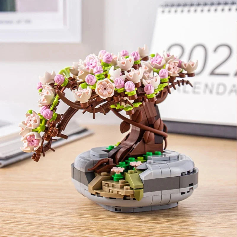 Mini Plant Bonsai Building Block Flower Plant Cherry Blossom Tree Potted Bouquet Model Bricks Home Decoration Toy For Kids Gifts - Smarsty