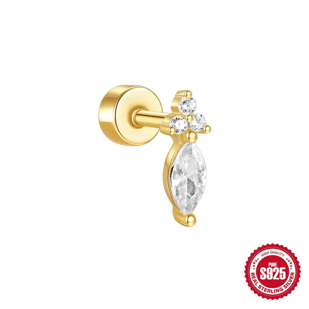 925 Silver Star Moon Zircon Stud Earrings Hypoallergenic - Smarsty