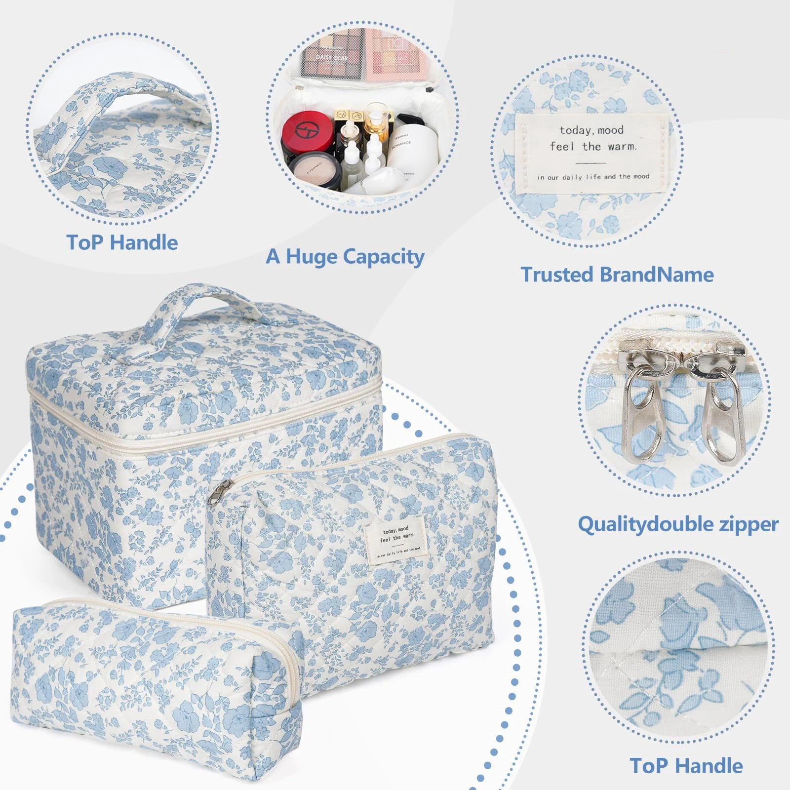 1pcs Cute Quilted Cotton Makeup Bag Women Zipper Cosmetic Organizer Cloth Handbag Box Shape Portable Toiletry Case for Girls - Smarsty