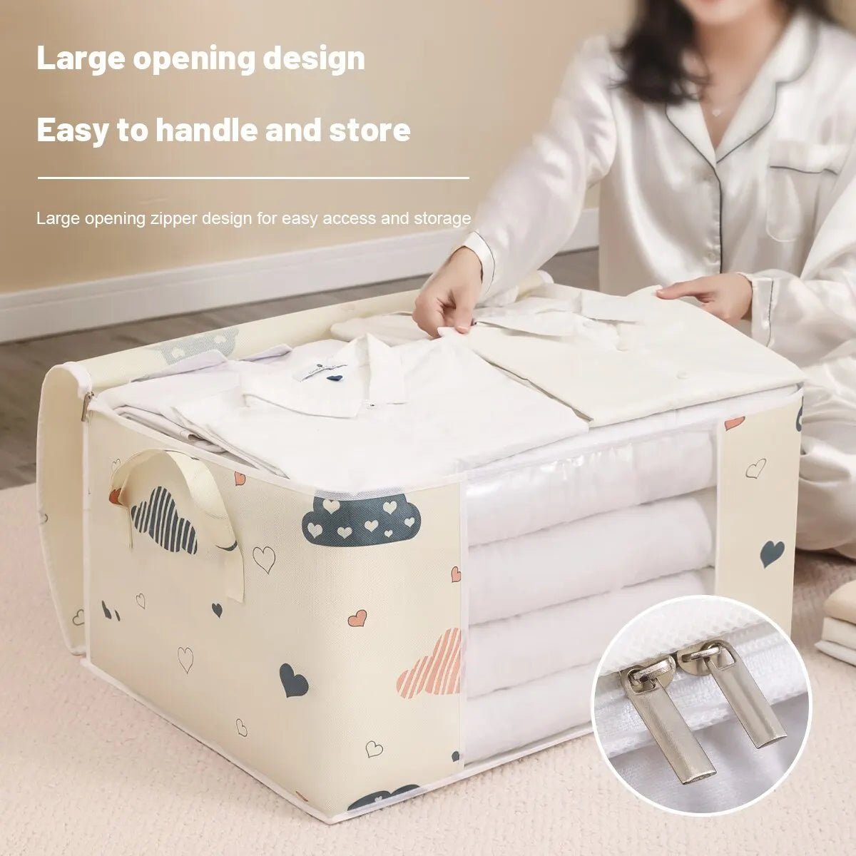 Large Capacity Clothes Storage Bag Organizer With Reinforced Handle Suitable For Blankets Bedding Foldable With Sturdy Zipper - Smarsty