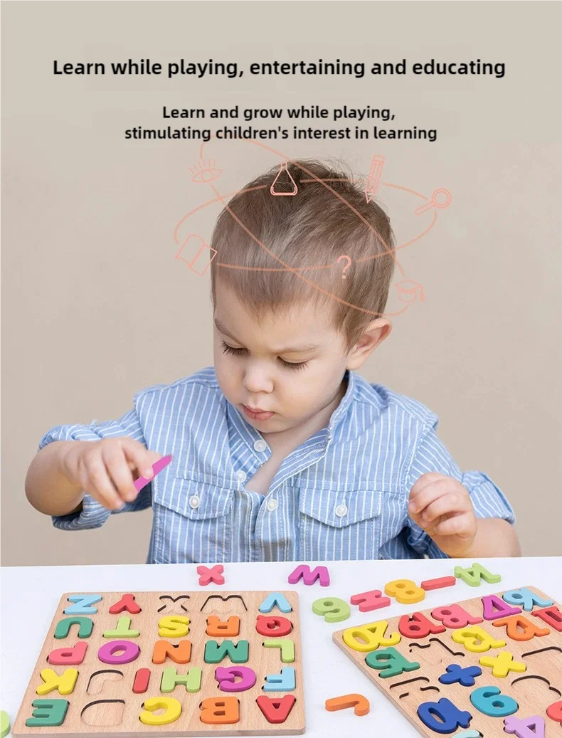 Kids Alphabetic Arithmetic Number Geometric Shapes Wooden Puzzle Montessori Preschool Learning Educational Game Toy for Children by Smarsty