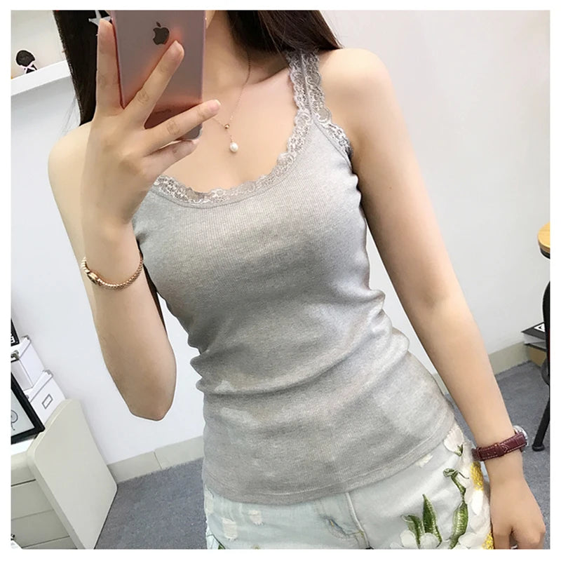 Black Tops Summer Sleeveless Women Tank Top With Lace Top Red Inside Wear Lace Camisoles Loose Underwear Womens Clothing Vest - Smarsty