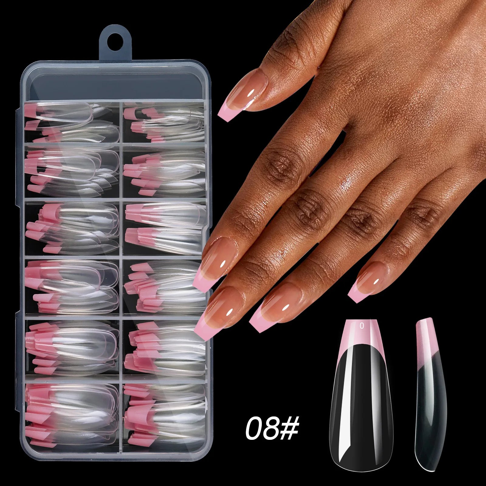 120pcs/box Acrylic French False Nails Medium Length Square Armor Full Cover Nail Tips Can Be Removable Mixed Size Press On Nails - Smarsty