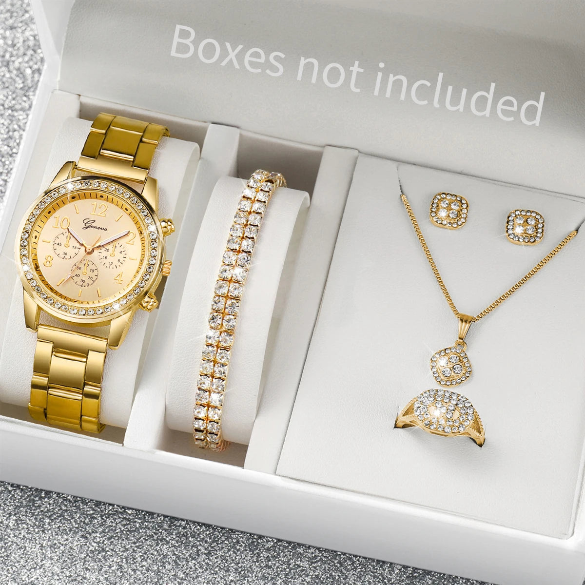 6PCS Women's Rhinestone Quartz Watch Jewelry Set - Smarsty