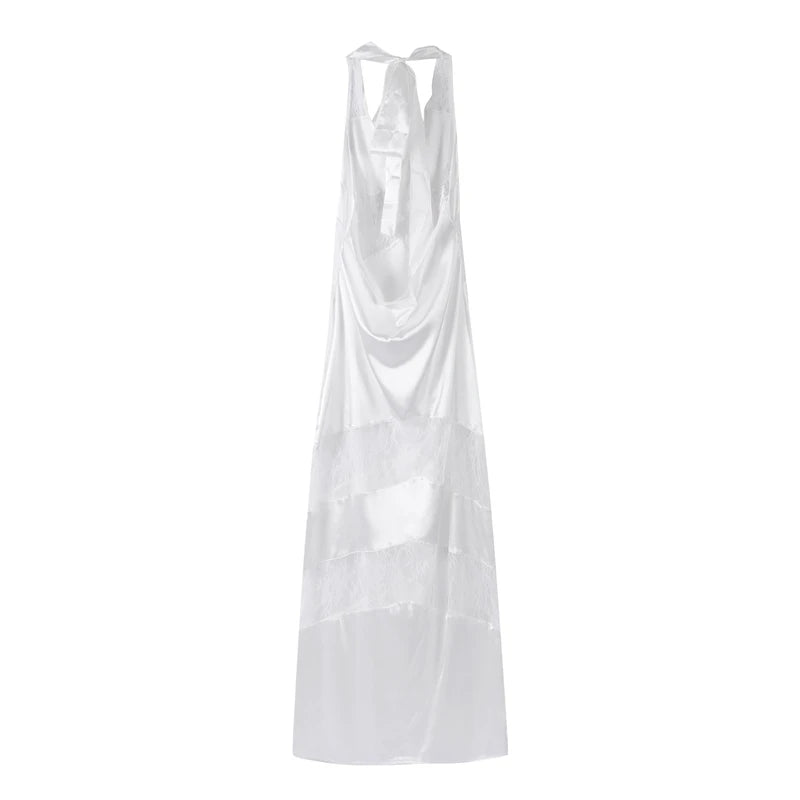 Elegant Lace Halter Dress Women Slim V-neck Backless Evening Long Dresses Woman Sleeveless Vintage Party Robe Lady Spring Summer - Smarsty
