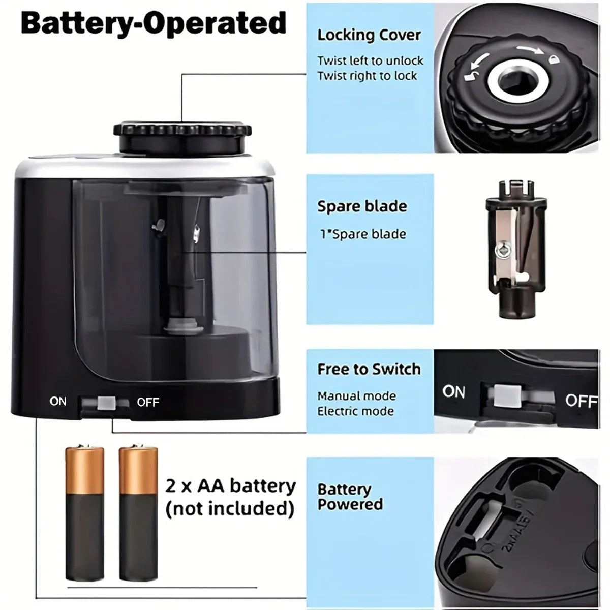 Electric Sharpener Assembly Desktop Automatic Pencil Sharpener Suitable To Pencils (6-8mm) for Students School Office Stationery - Smarsty