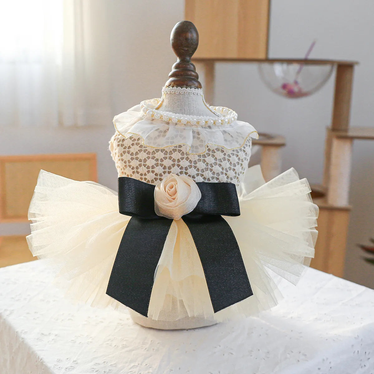 Luxury Kawaii Dog Dress with Pearl Collar for Small Pets - Smarsty