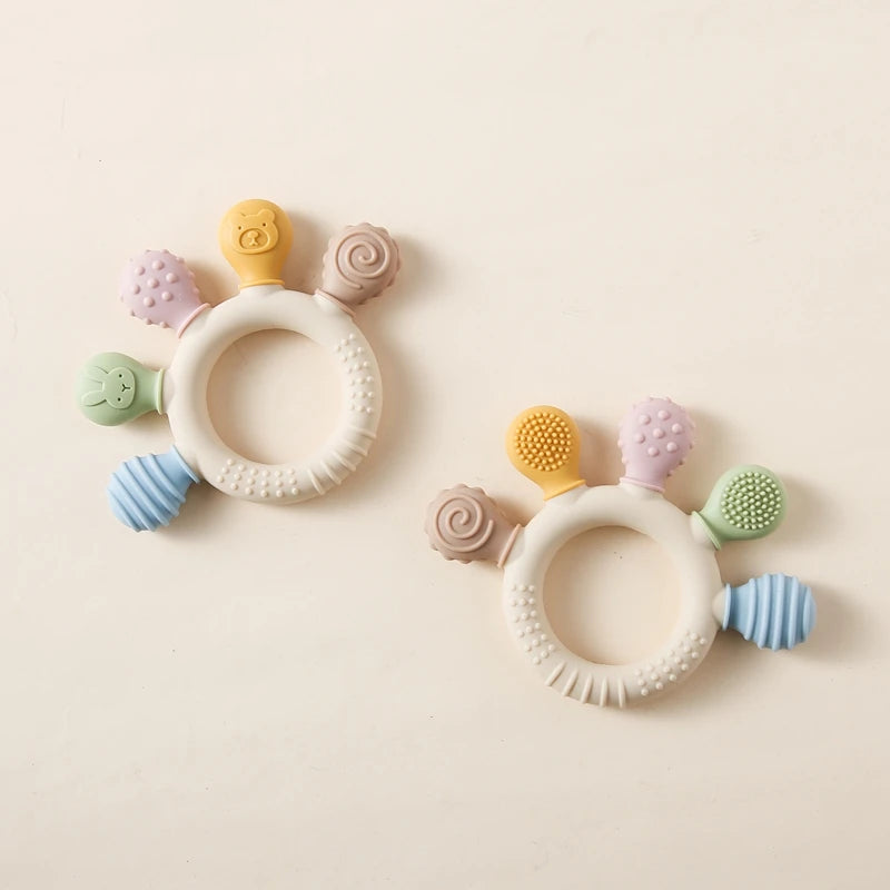 1pc Silicone Teether Baby 0 12 Months Teething Toys Teether Ring Silicone Baby Teether Toys for Toddler BPA Free Baby Toys Gifts by Smarsty