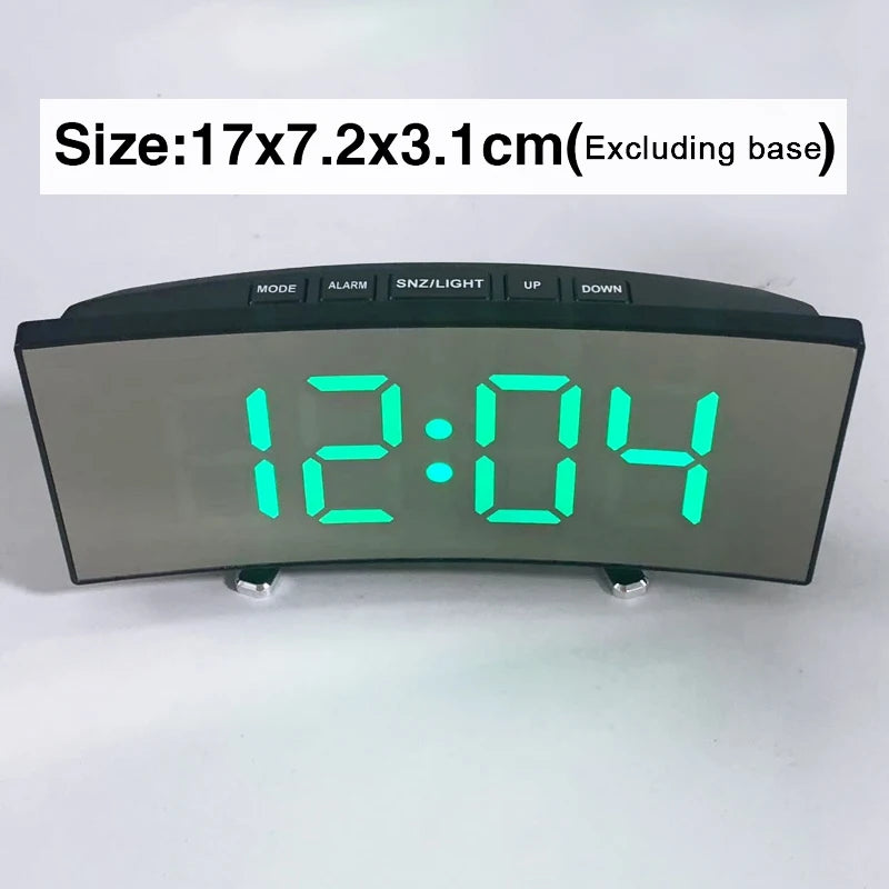 LED Curved Alarm Clock with Dual-purpose Mirror Display - Smarsty