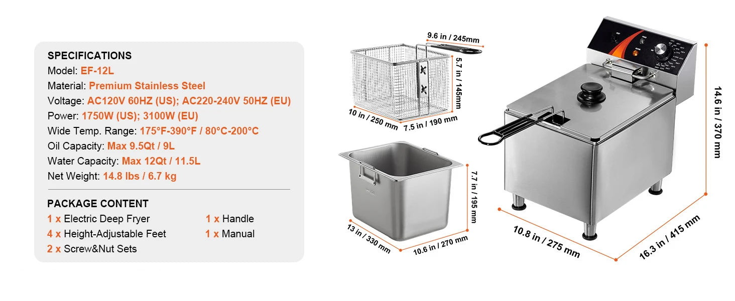SucceBuy Commercial Deep Fryer Electric Countertop Fryer with Basket Stainless Steel Single Oil Fryer with Time & Temp Control - Smarsty