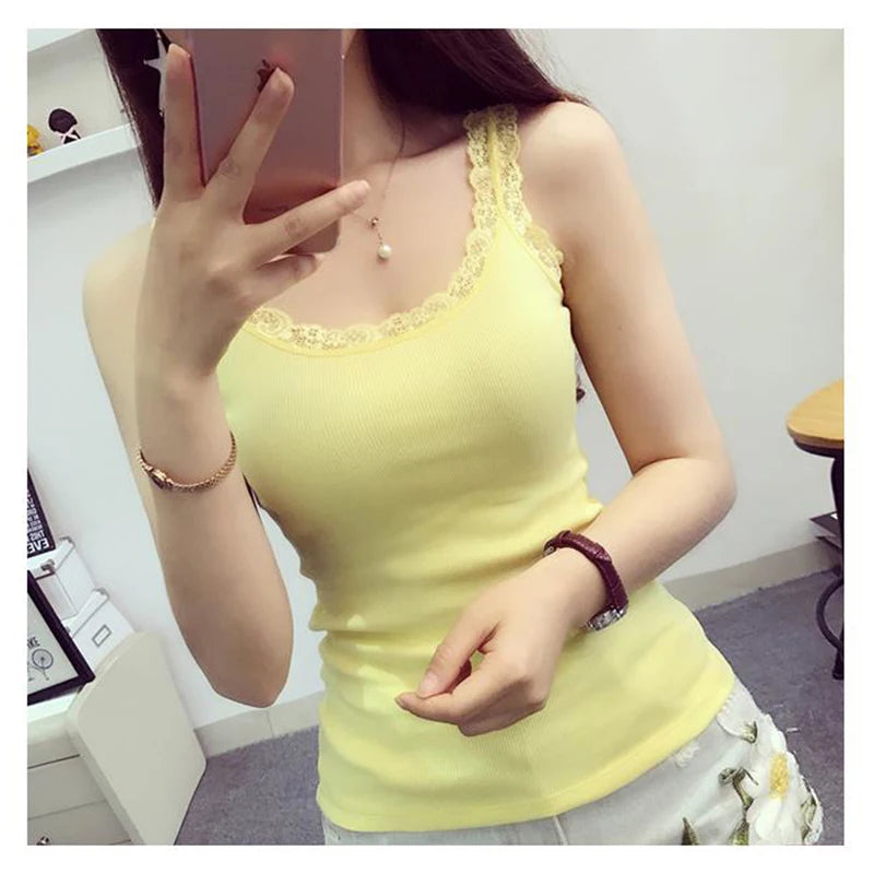Black Tops Summer Sleeveless Women Tank Top With Lace Top Red Inside Wear Lace Camisoles Loose Underwear Womens Clothing Vest - Smarsty