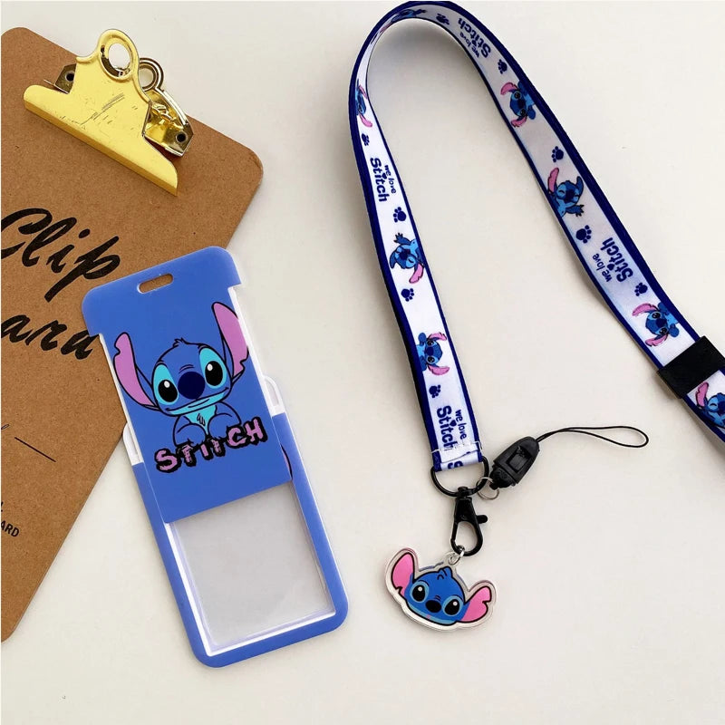 Disney Stitch ID Badge Holder Lanyards Pendant Lovely Girls Lilo Door Card Holders Neck Strap Keychain Women Credential Gift - Smarsty