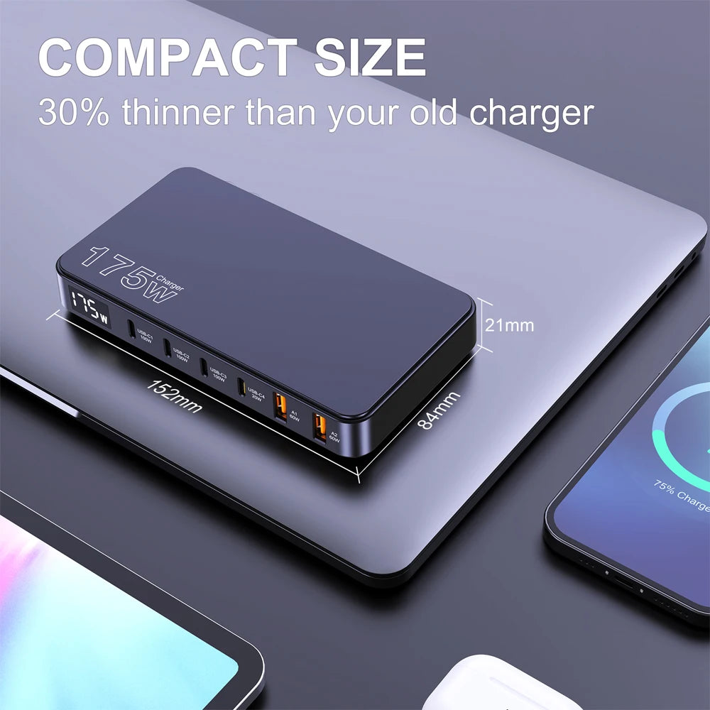 GaN USB C 6Port Desktop Charger With Fast LED Display - Smarsty