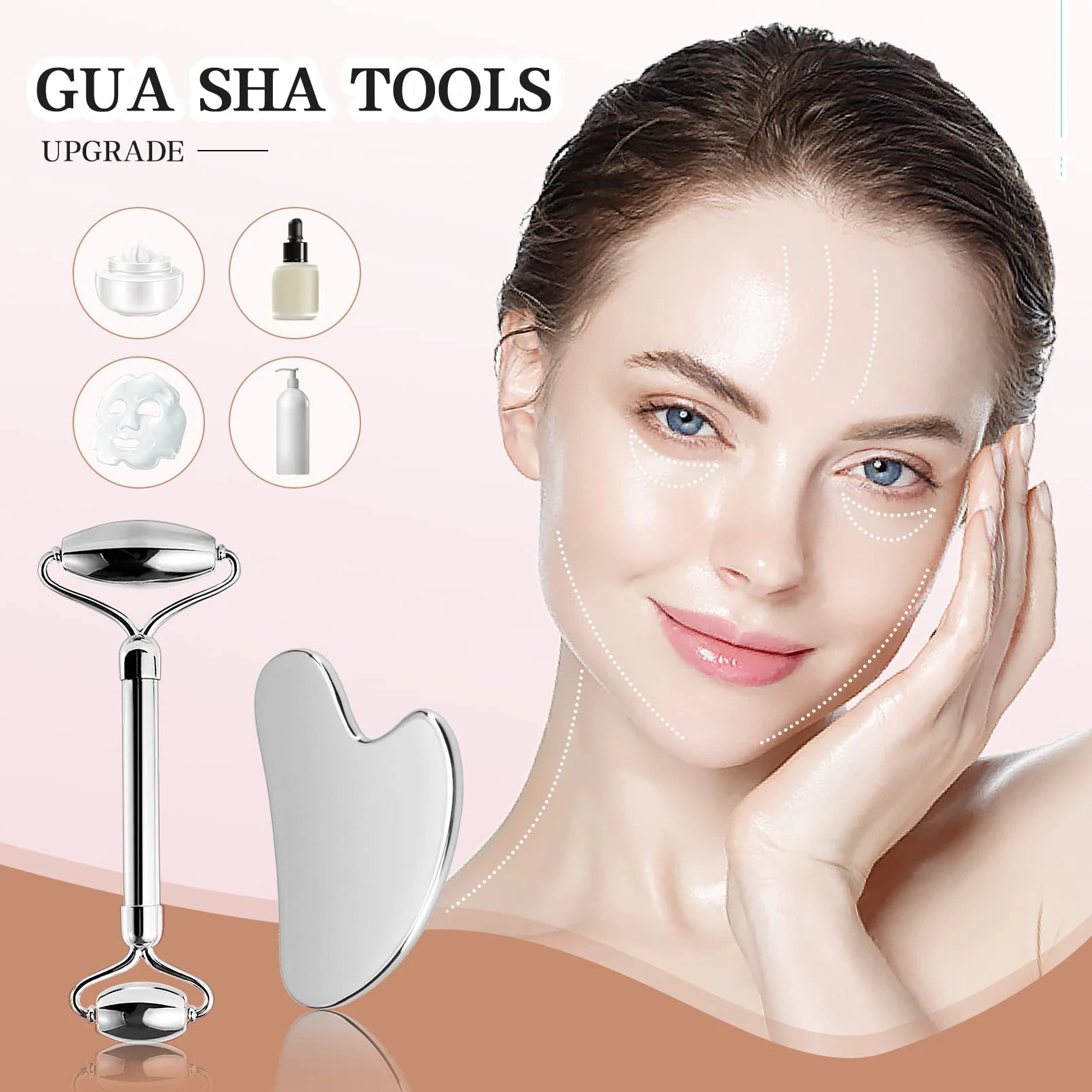 304 Stainless Steel Facial Roller Metal Gua Sha Facial Tools Set Face Body Treatment Lymphatic Drainage, Facial Tension, Durable - Smarsty