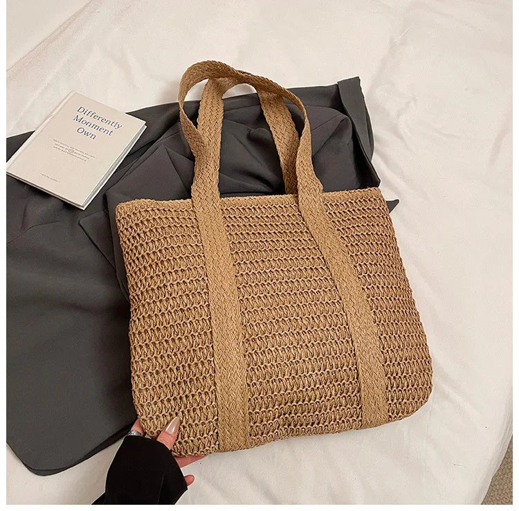 French Style Large Capacity Woven Straw Tote Bag For Women - Smarsty