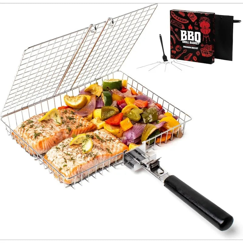 Portable Stainless Steel Folding Grill Basket for Outdoor Cooking - Smarsty
