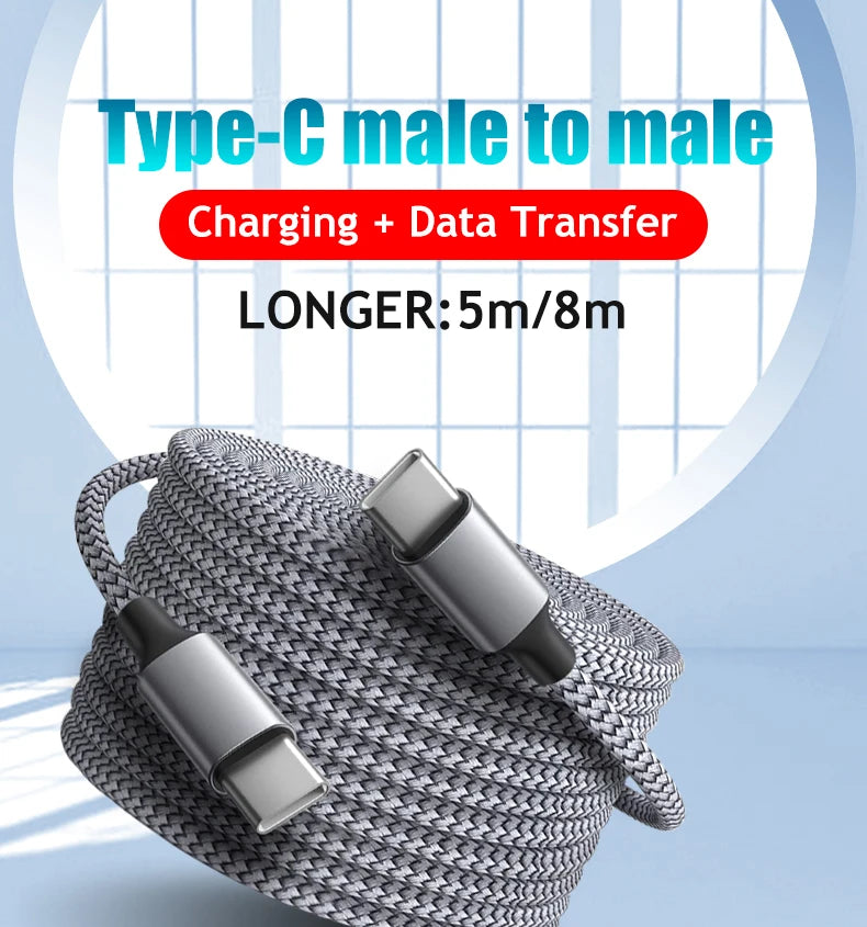 Type C to Type C Cable C to C PD 60W 3m 5m 8m 10-meter Extension Cable for iPhone 15 PRO MAX Plus Huawei Samsung Xiaomi OPPO - Smarsty