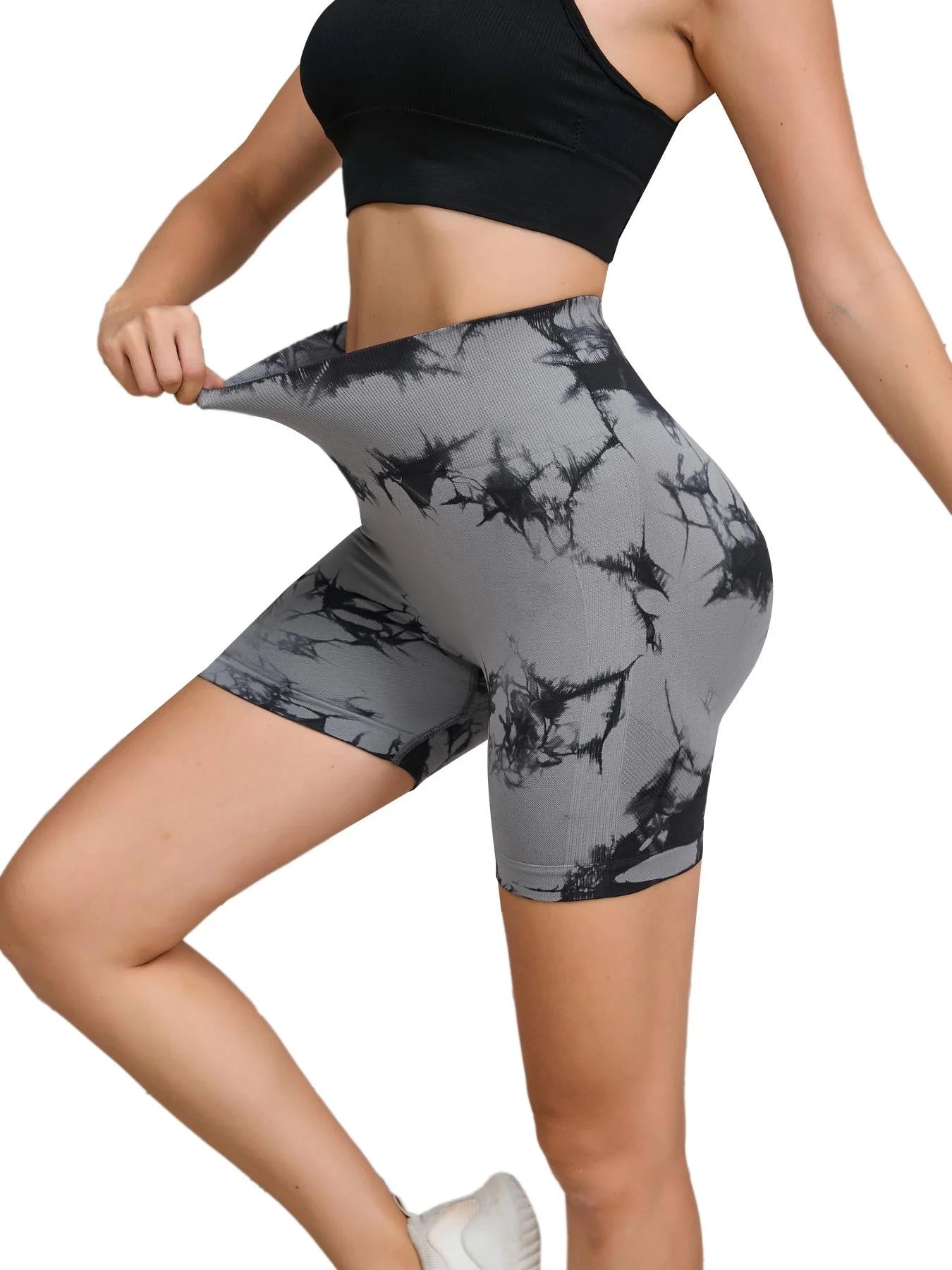 Tie Dyed Seamless Fitness Pants Women's High Waist and Hip Lifting Sports Tight Shorts Running Sexy Peach Fitness Yoga Shorts - Smarsty