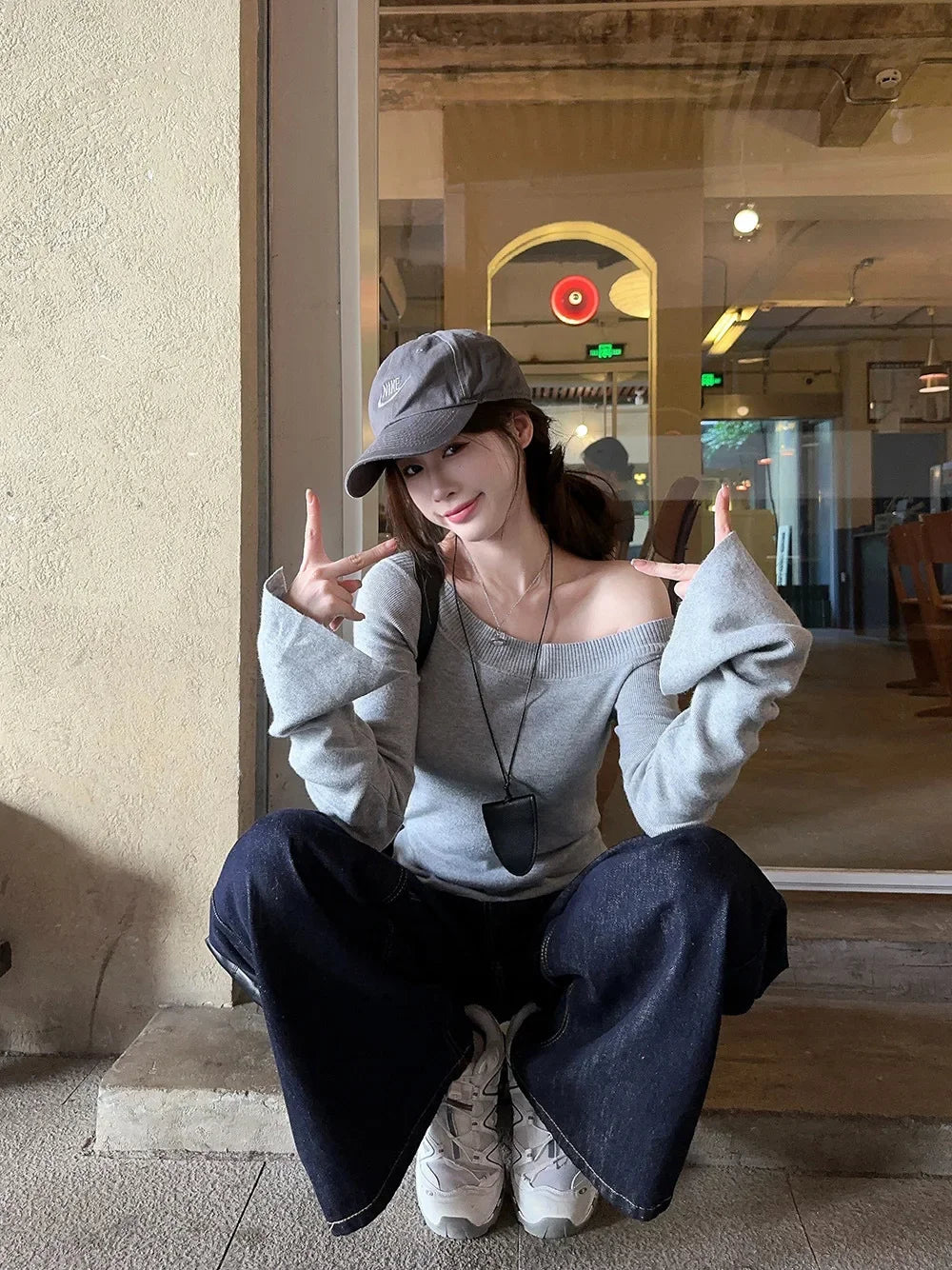 Sexy Pullovers Women Off Shoulder Cropped Knitted Basic Clothes Autumn All-match Side Slit Simple Tender Slim Gentle Seductive - Smarsty