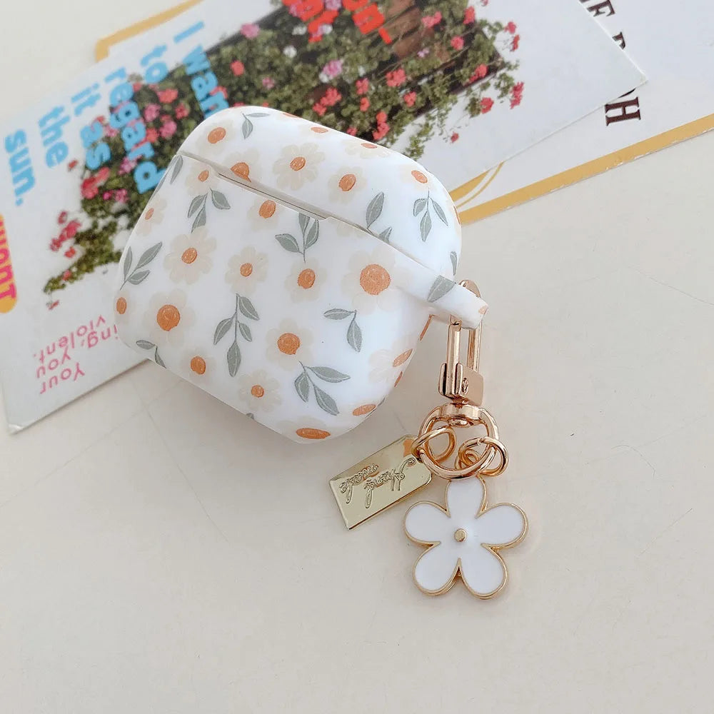 Flower Print Silicone Case For Apple AirPods 4 With Keychain - Smarsty