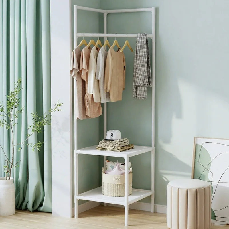 Corner Coat Hat Rack Multifunction Multi-Layer Floor Standing Corner Hanger Detachable Removable Metal Clothing Storage Shelf by Smarsty