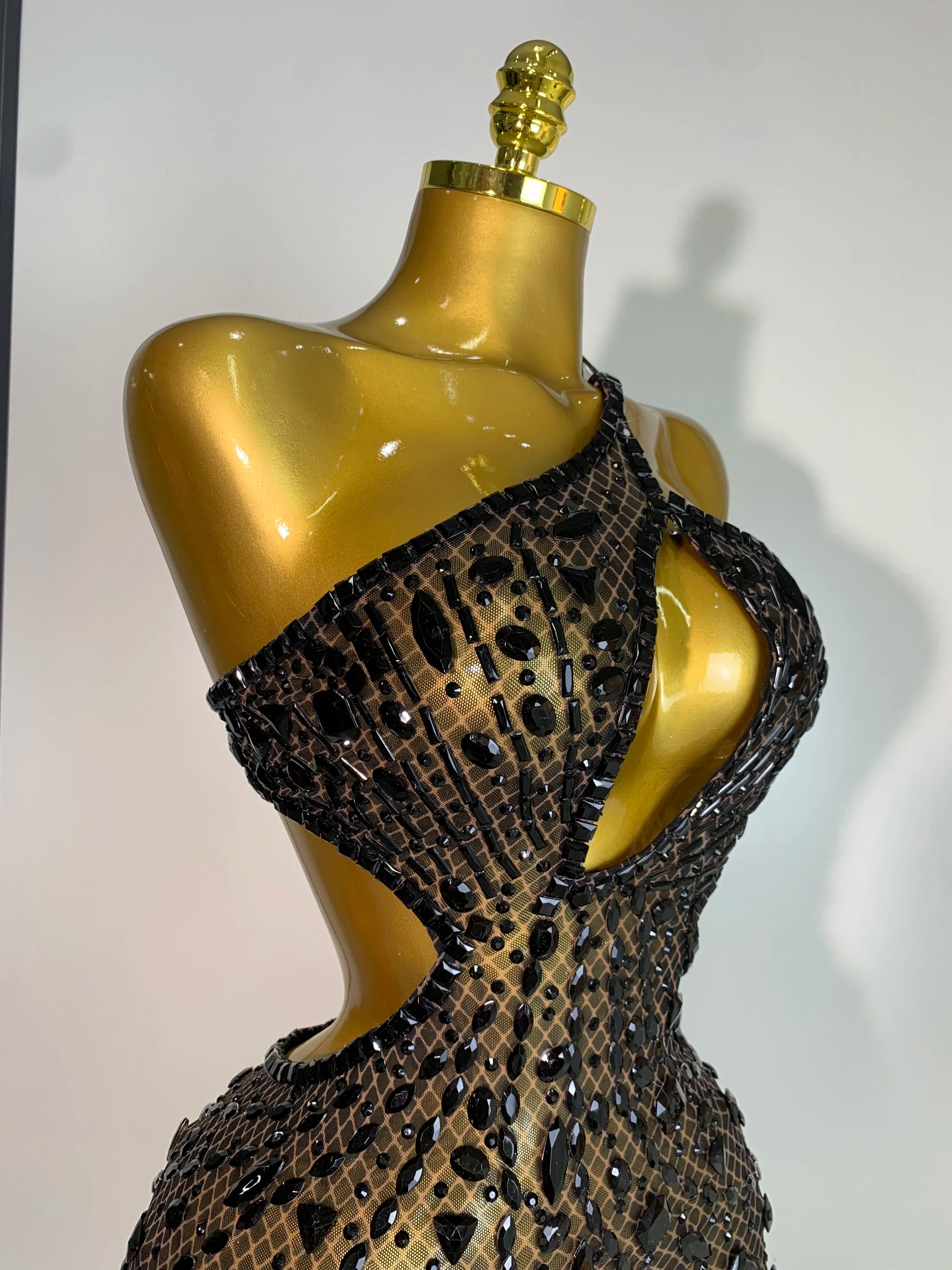 Sexy Sparkly Diamond Backless Short Dress 2025 Women Sleeveless Mesh See Through Evening Birthday Gown Singer Stage Outfit - Smarsty