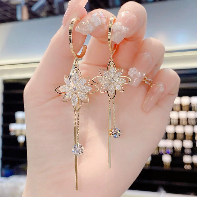 Luxury Crystal Flower Drop Earrings for Women Wedding Gift - Smarsty