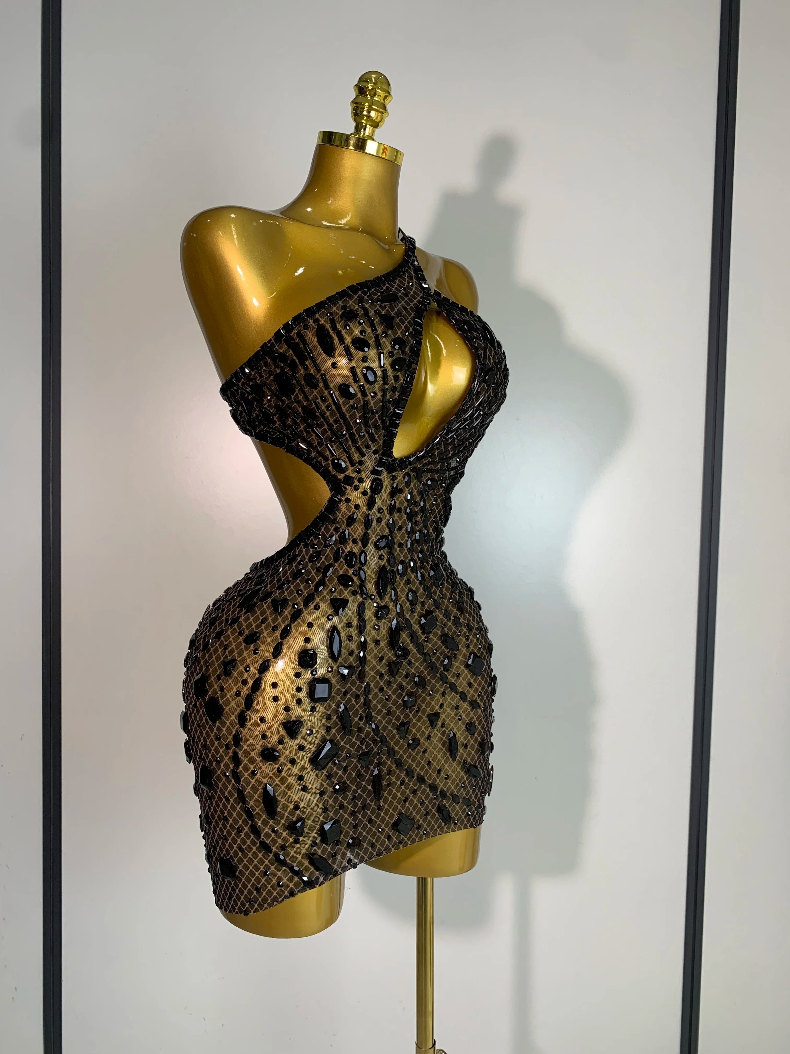 Sexy Sparkly Diamond Backless Short Dress 2025 Women Sleeveless Mesh See Through Evening Birthday Gown Singer Stage Outfit - Smarsty
