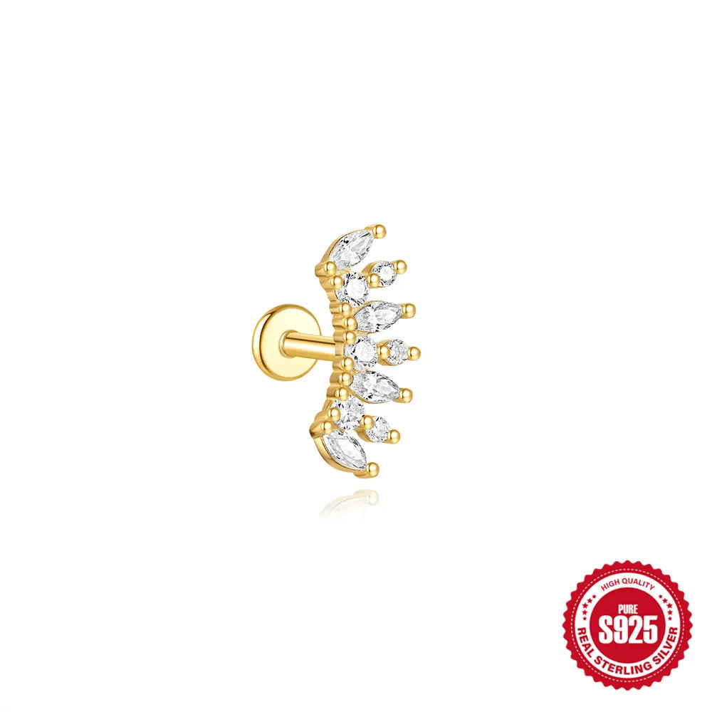 925 Silver Star Moon Zircon Stud Earrings Hypoallergenic - Smarsty