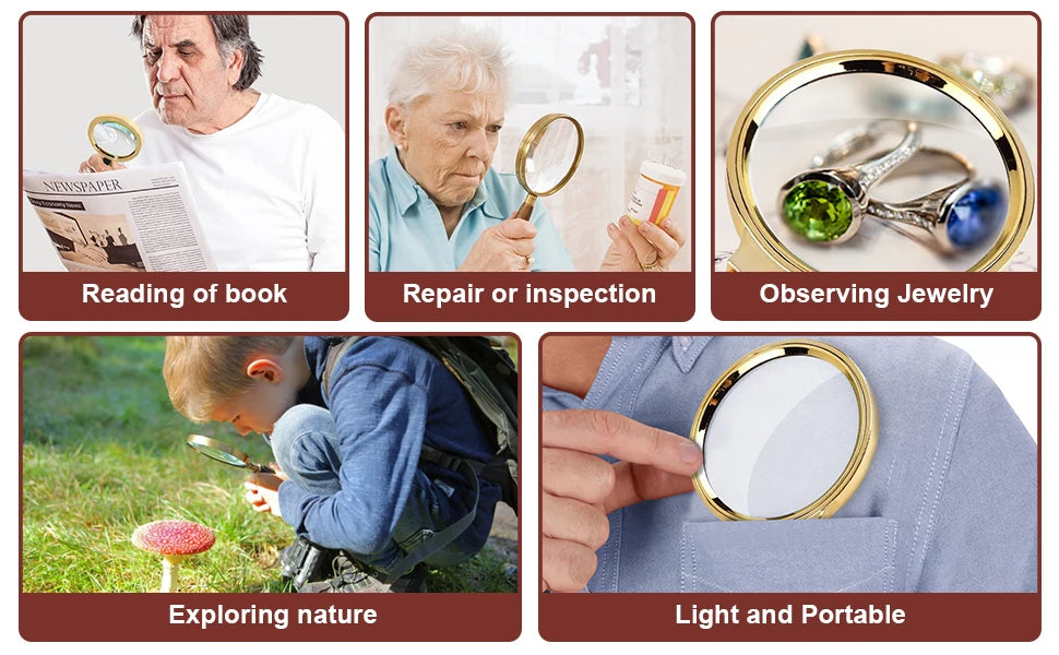 10X Handheld Magnifier with Wooden Handle for Reading - Smarsty