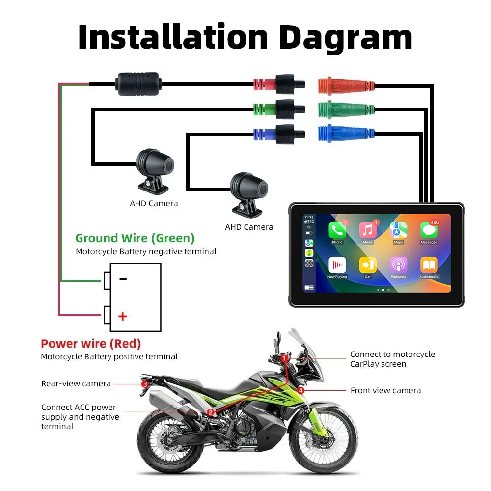 7 Inch Motorcycle GPS Navigation With Wireless CarPlay IP67 - Smarsty