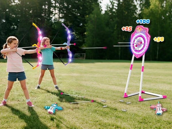VATOS Night-Light Bow Arrow Guns Toy For Girls Archery Stand Target Board Indoor Outdoor Game Toys Kids Christmas Birthday Gift