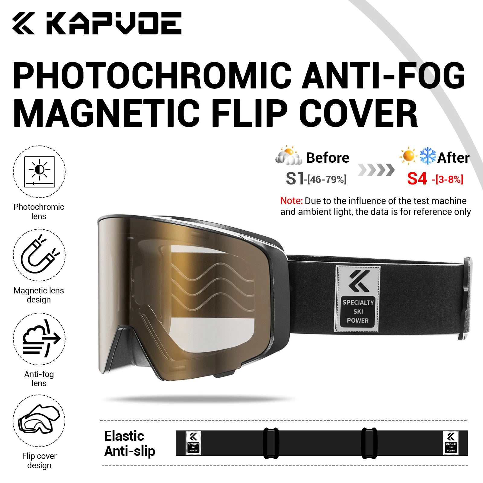 Kapvoe Photochromic Ski Goggles Magnetic Anti-Fog Lenses UV400 Protection Men Women Ski Goggles Snow Sunglasses Sports Eyewear