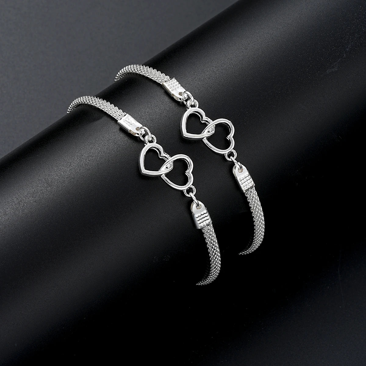 Couple Heart Bracelets Set Silver Matching Jewelry Gift - Smarsty