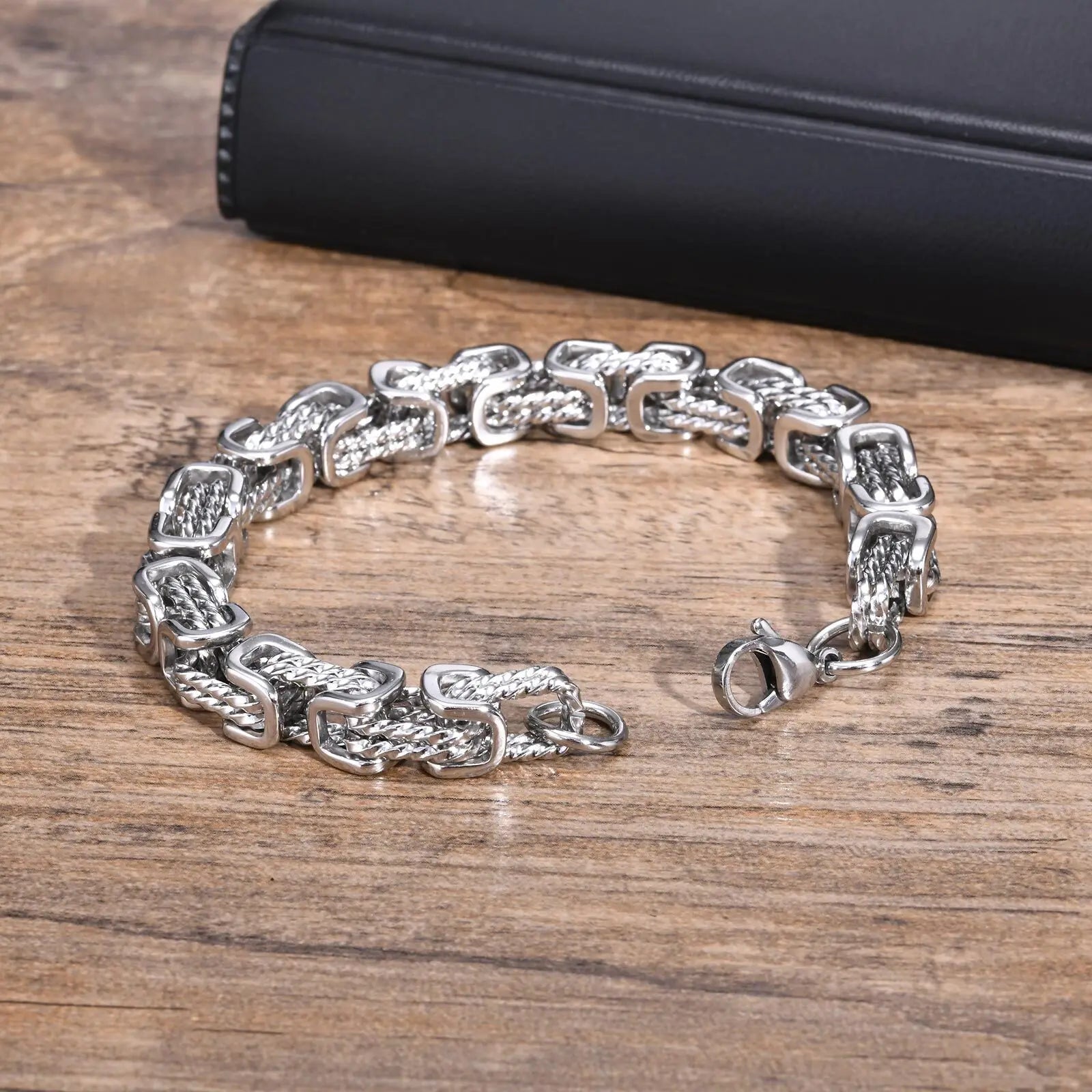 Mens Chunky Byzantine Bracelet Stainless Steel Wristband - Smarsty