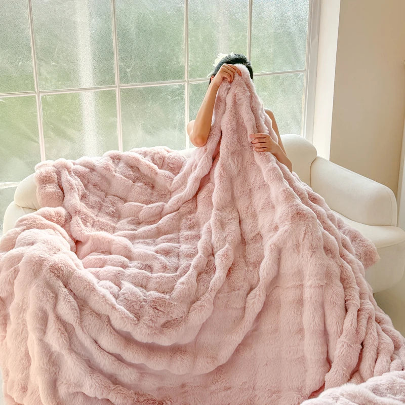 Double-Layer Rabbit Fur Blanket for Comfortable Summer Use - Smarsty