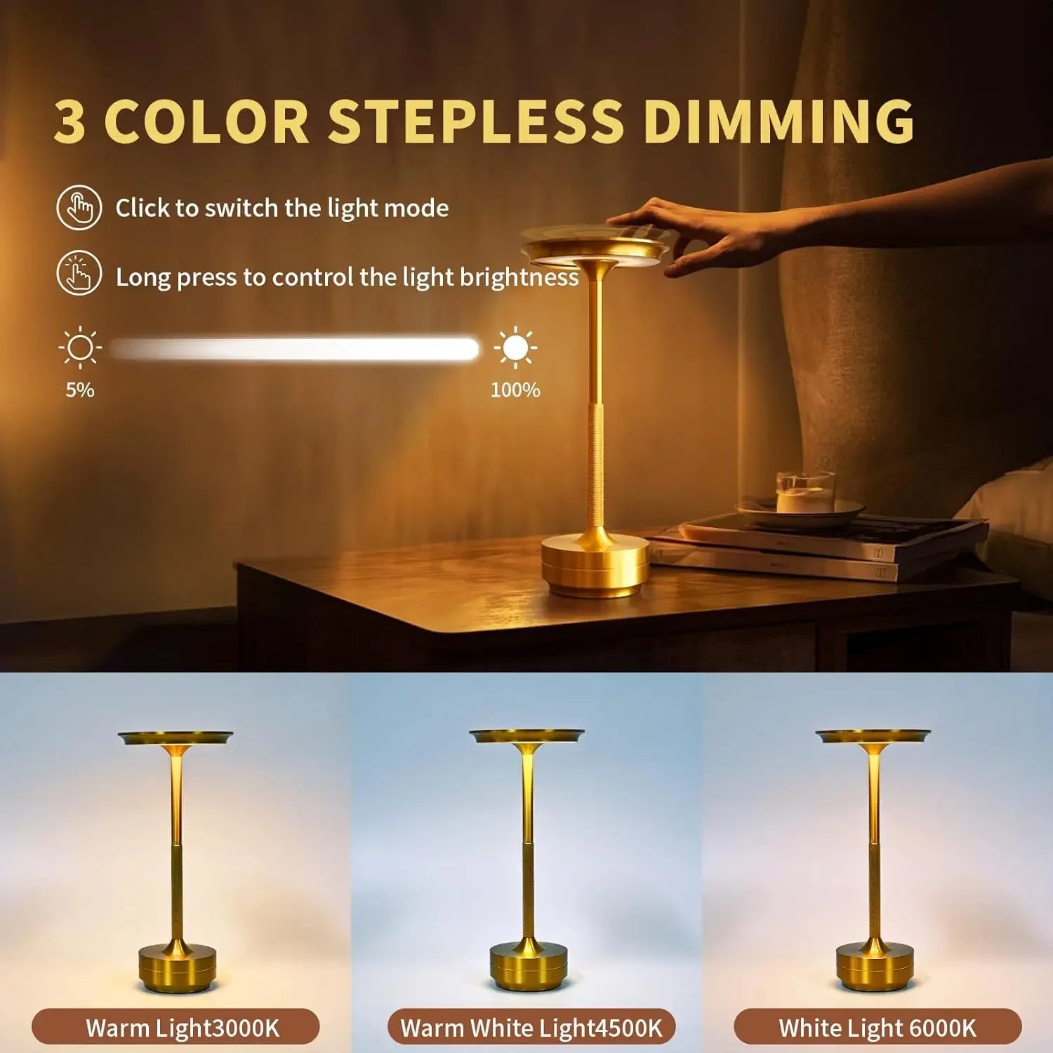 Portable LED Dimmable Aluminum Desk Lamp for Atmosphere - Smarsty