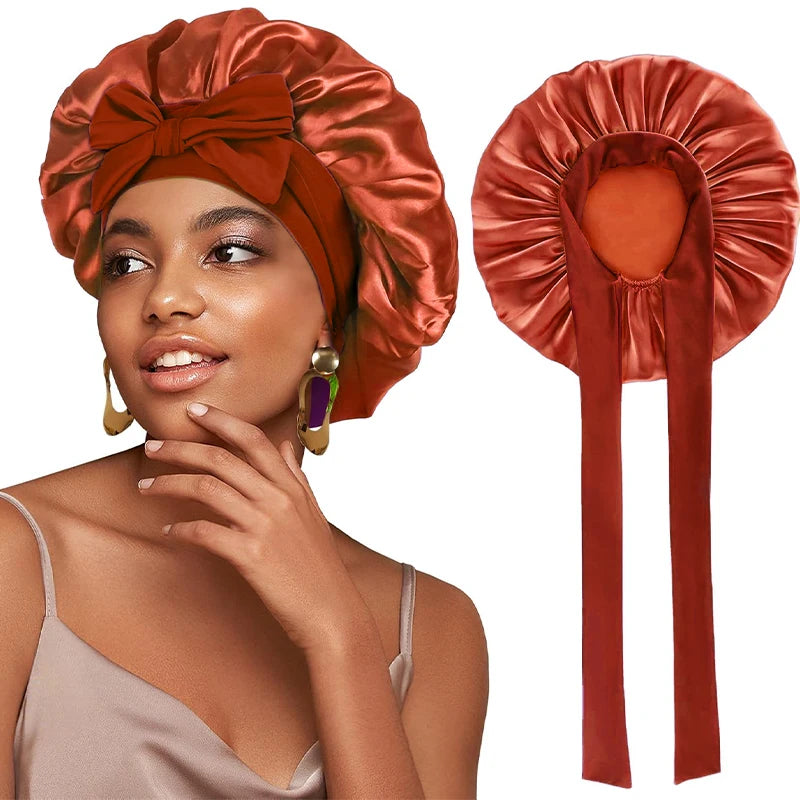 Adjustable Satin Sleeping Hat Elastic Tie For Hair Care - Smarsty