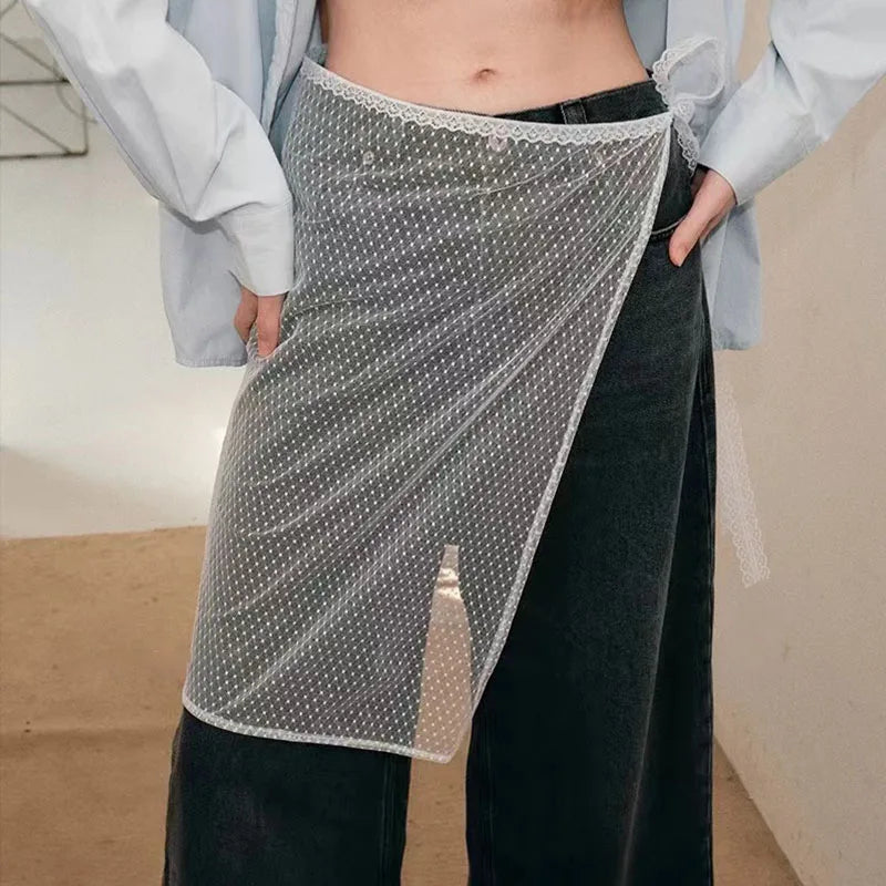 Korean Fashion Lace Skirt With Irregular Hemline - Smarsty