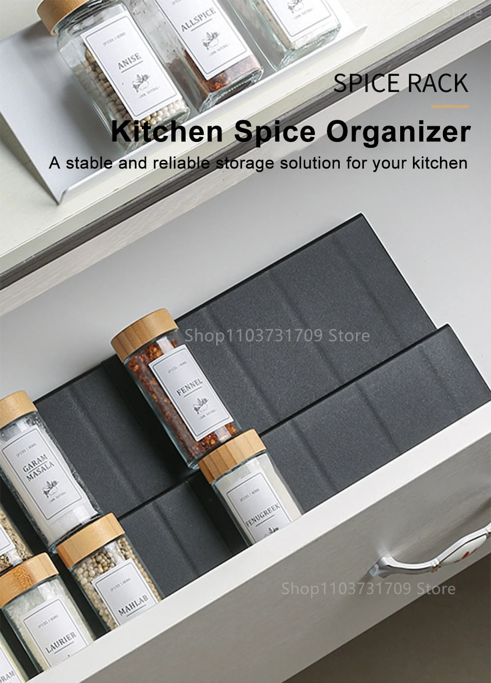 Drawer Spice racks for Kitchen 4 Layers Adjustable Spice Rack for Spice Jars Seasoning Shelf Cabinet Pantry Kitchen Organizer