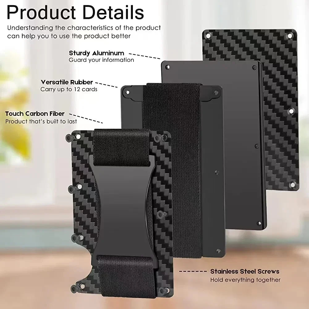 Carbon Fiber Metal Minimalist Slim Credit Card Holder Wallet Carteira for Men Cartera Tarjetero Hombre RFID Bank Cardholder Case