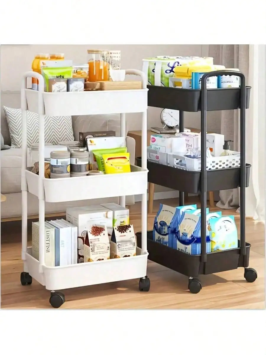 3-Tier Durable Rolling Storage Cart with Wheels for Kitchen Bathroom Bedroom