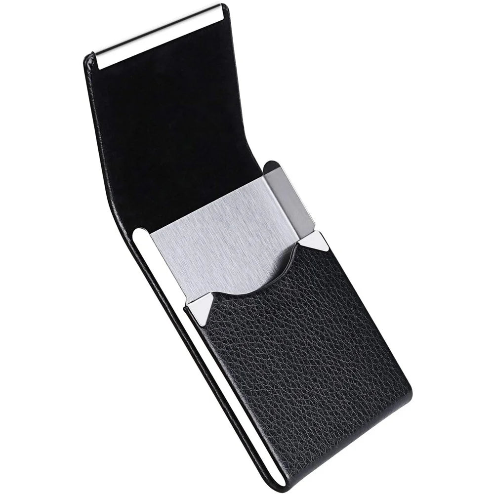 Business Card Holder Case - Slim PU Leather Metal Pocket Card Holder with Magnetic Shut, Name Card Holder
