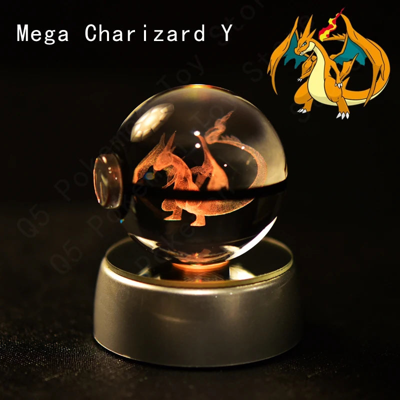 Pokemon Crystal Ball 3D Pikachu Mewtwo Mew Gengar Night Light Lamp Base Pokeball Crystal Pokemon Glass Ball Figure Birthday Gift - Smarsty